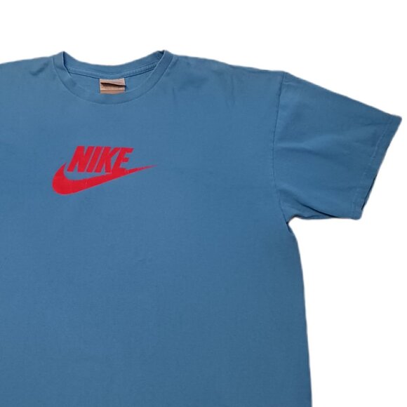 Nike Mens XL Cotton T Shirt Blue Short Sleeve Red Nike Swoosh Logo Mens XL - Picture 3 of 6